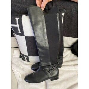 Antonio Melani Tall Black Riding Boots Stretchy Panel/Side Zip Size 7.5M